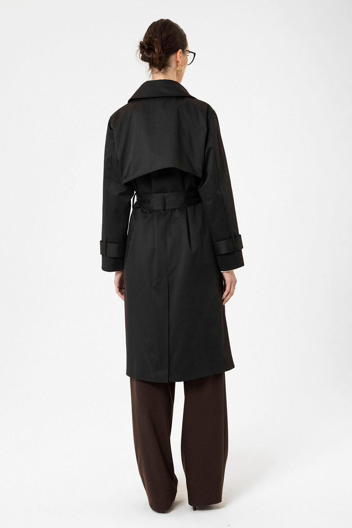 ANT Antioch Black Women's Wrap Closure Belted Trench Coat - Woodstock