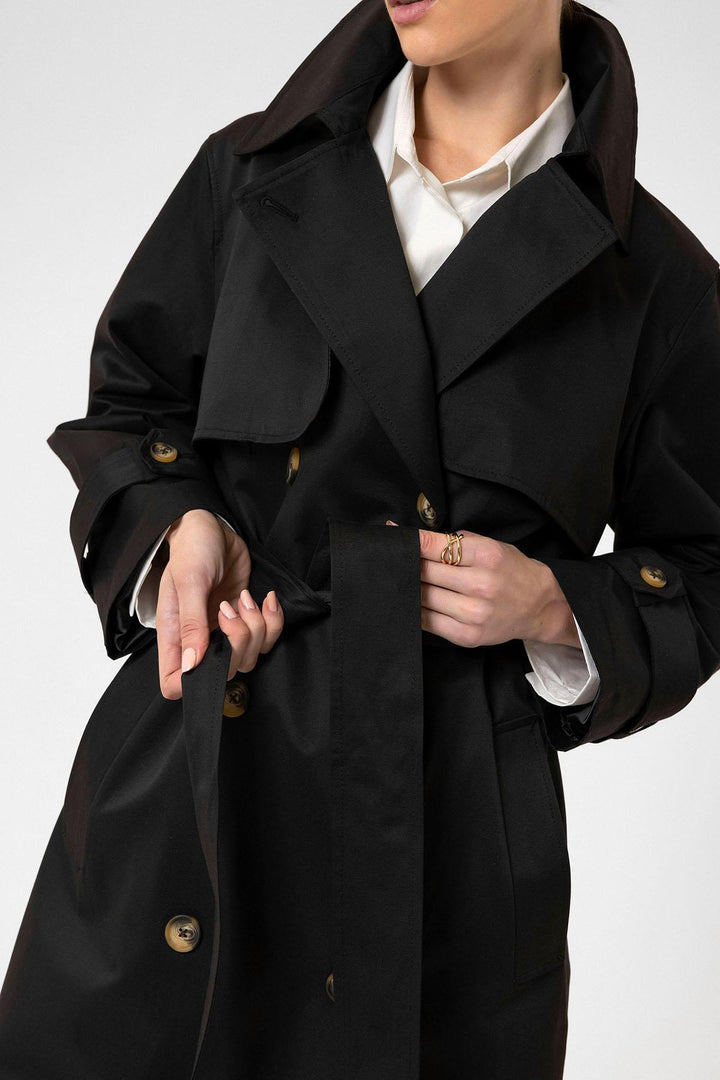 ANT Antioch Black Women's Wrap Closure Belted Trench Coat - Woodstock