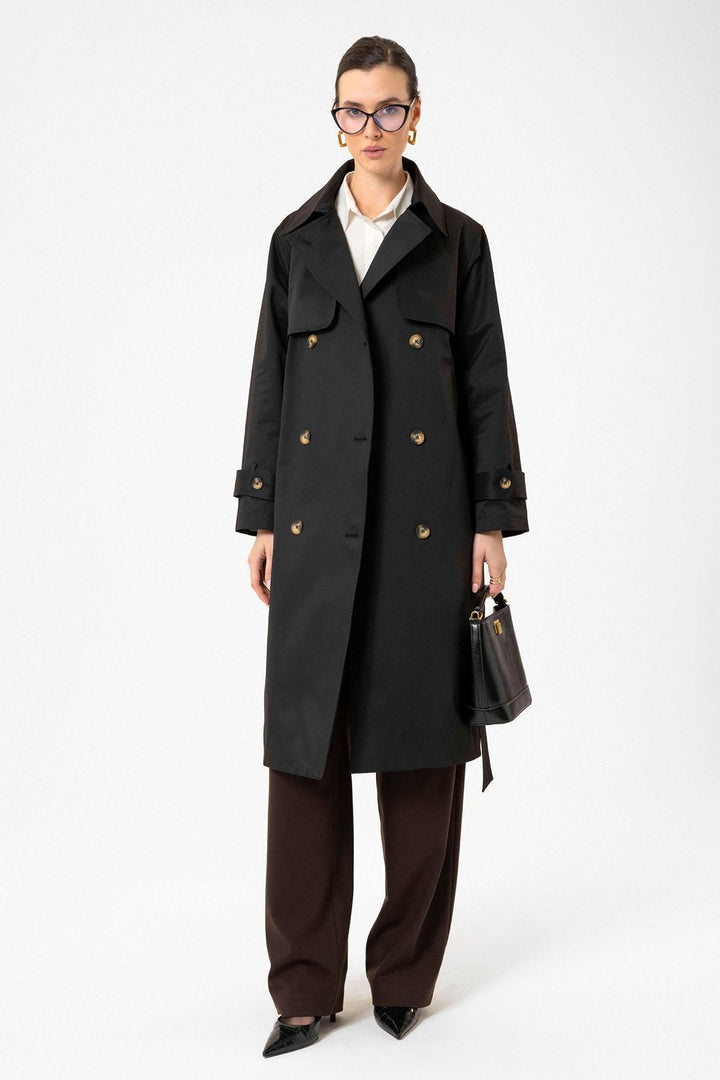 ANT Antioch Black Women's Wrap Closure Belted Trench Coat - Woodstock