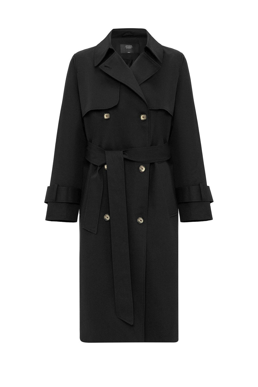 ANT Antioch Black Women's Wrap Closure Belted Trench Coat - Woodstock