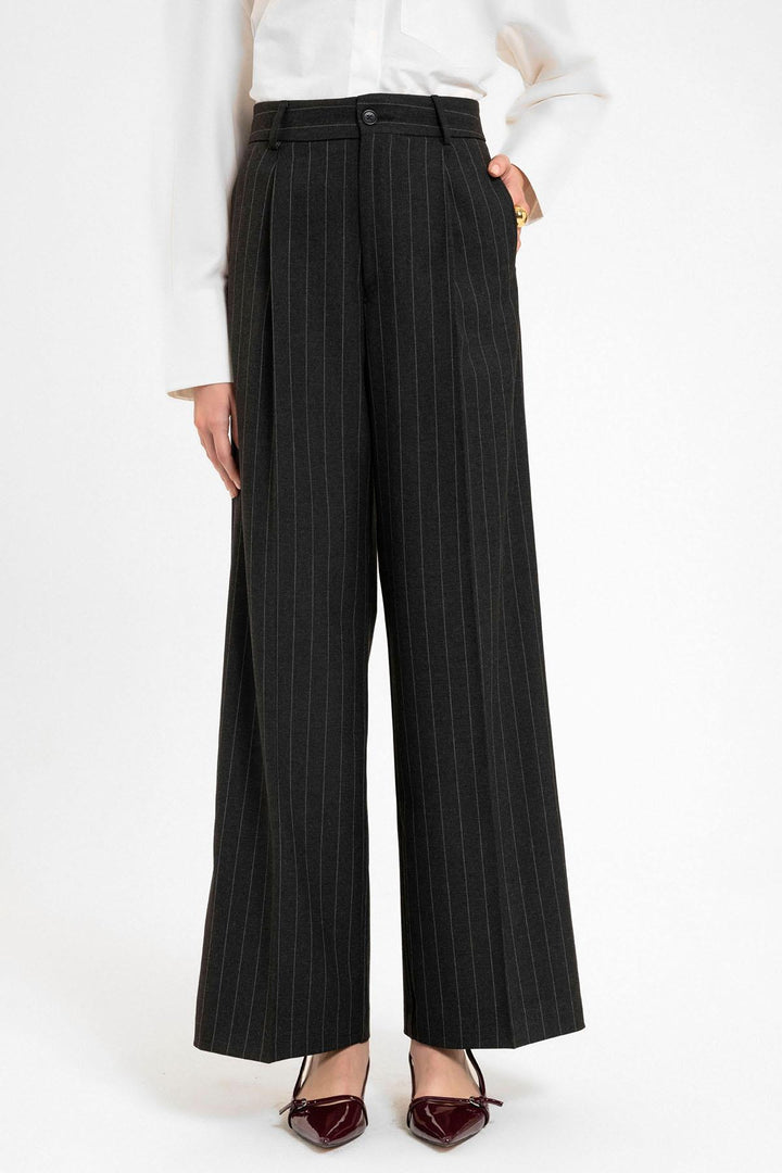 ANT Antioch Black High Waist Pleated Striped Pants - Thessaloníki