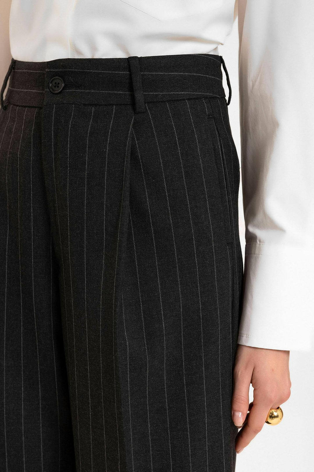 ANT Antioch Black High Waist Pleated Striped Pants - Thessaloníki