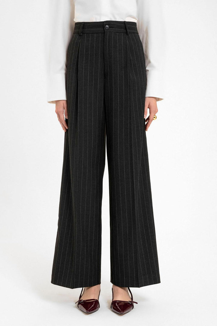 ANT Antioch Black High Waist Pleated Striped Pants - Thessaloníki