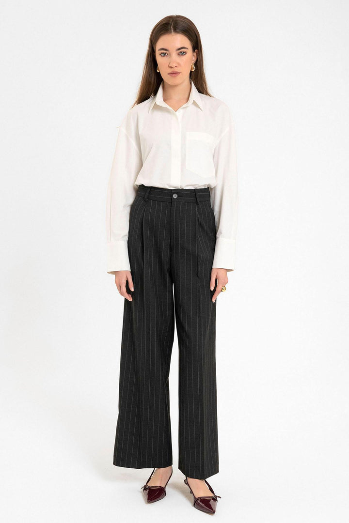 ANT Antioch Black High Waist Pleated Striped Pants - Thessaloníki