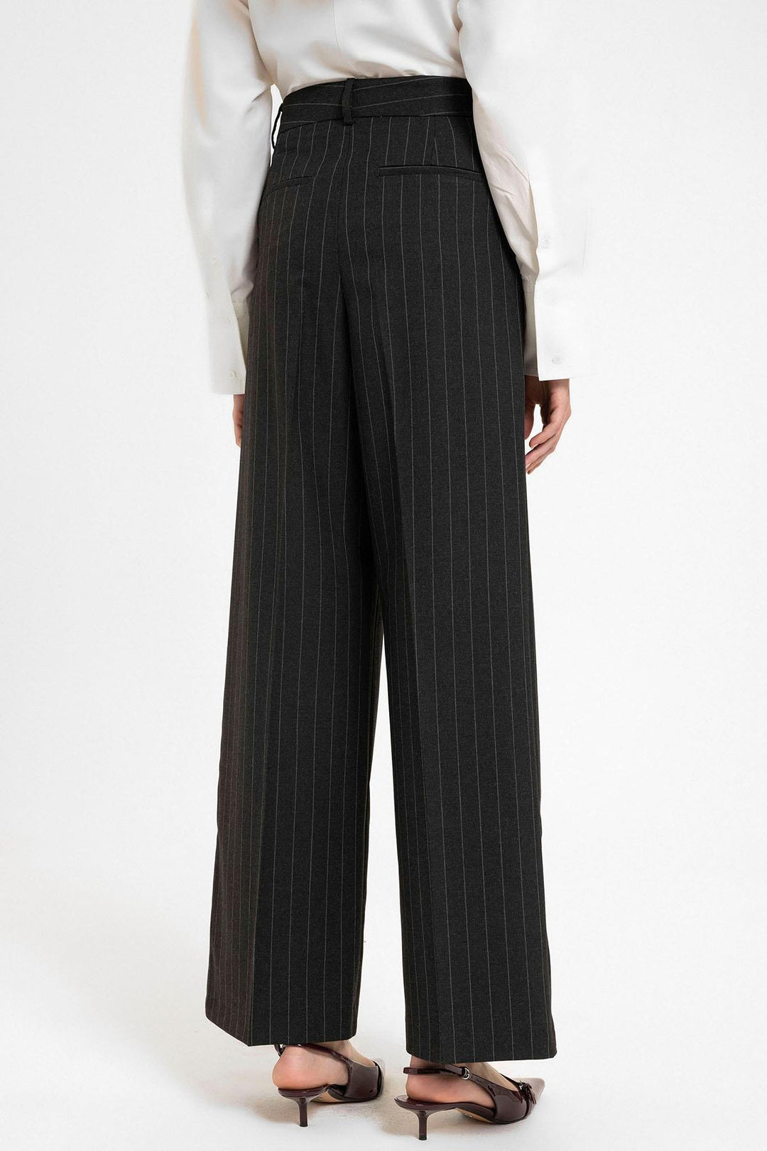 ANT Antioch Black High Waist Pleated Striped Pants - Thessaloníki