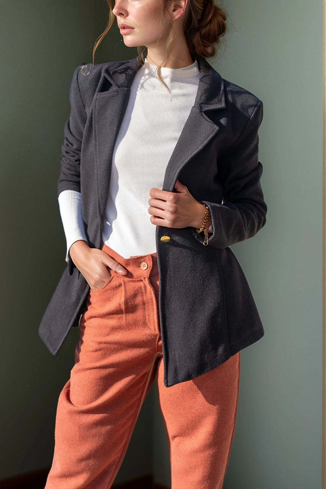 Black Self-patterned Pea Coat with Lining Single Button Blazer Jacket BCBSK-25700-3449 - Grasse
