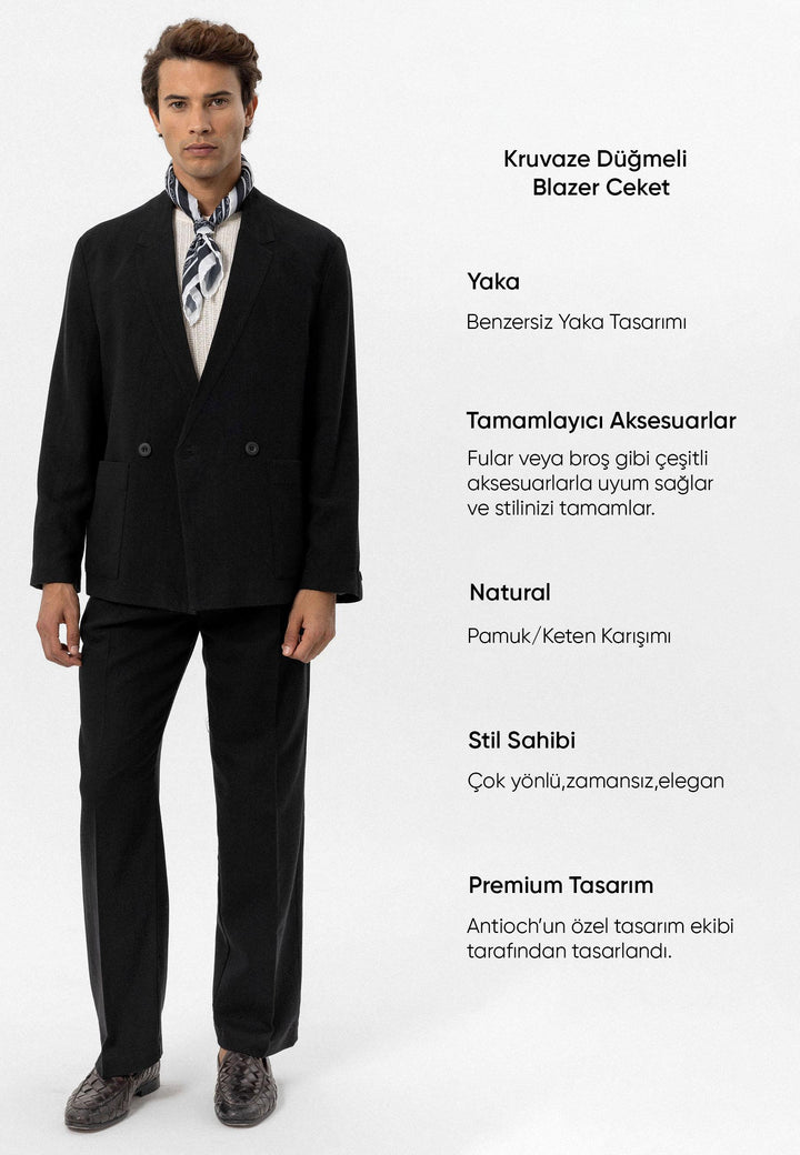 ANT Men's Linen Blend Double-breasted Buttoned Blazer Jacket - Rosemead