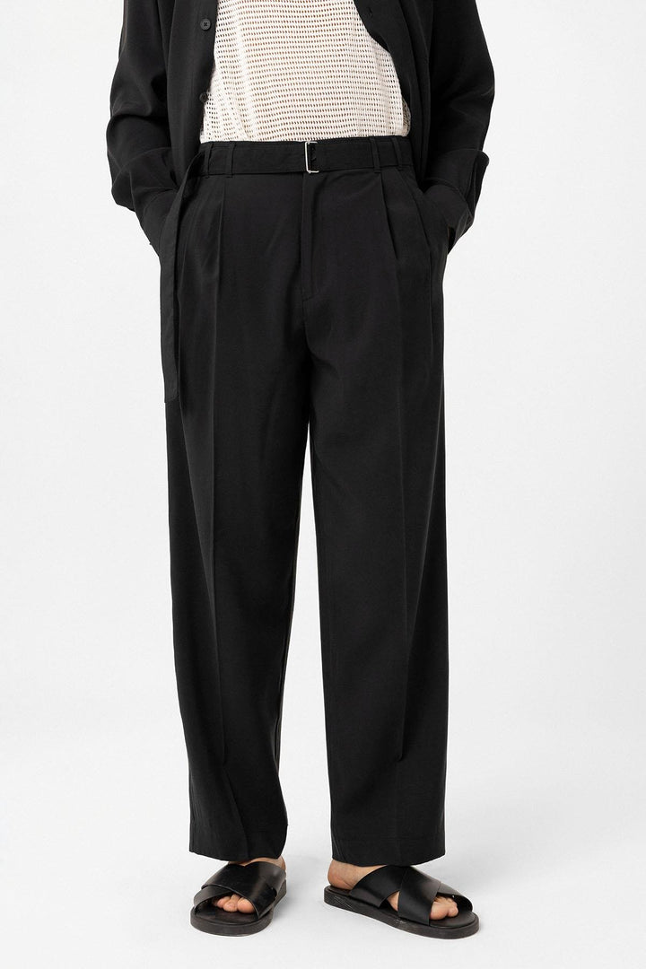 ANT Antioch Black Modal Fabric Relax Fit Belted Men's Pants - Langford Station