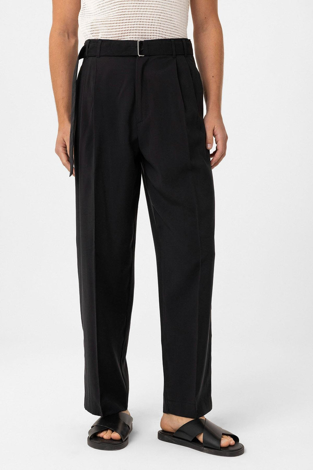ANT Antioch Black Modal Fabric Relax Fit Belted Men's Pants - Langford Station