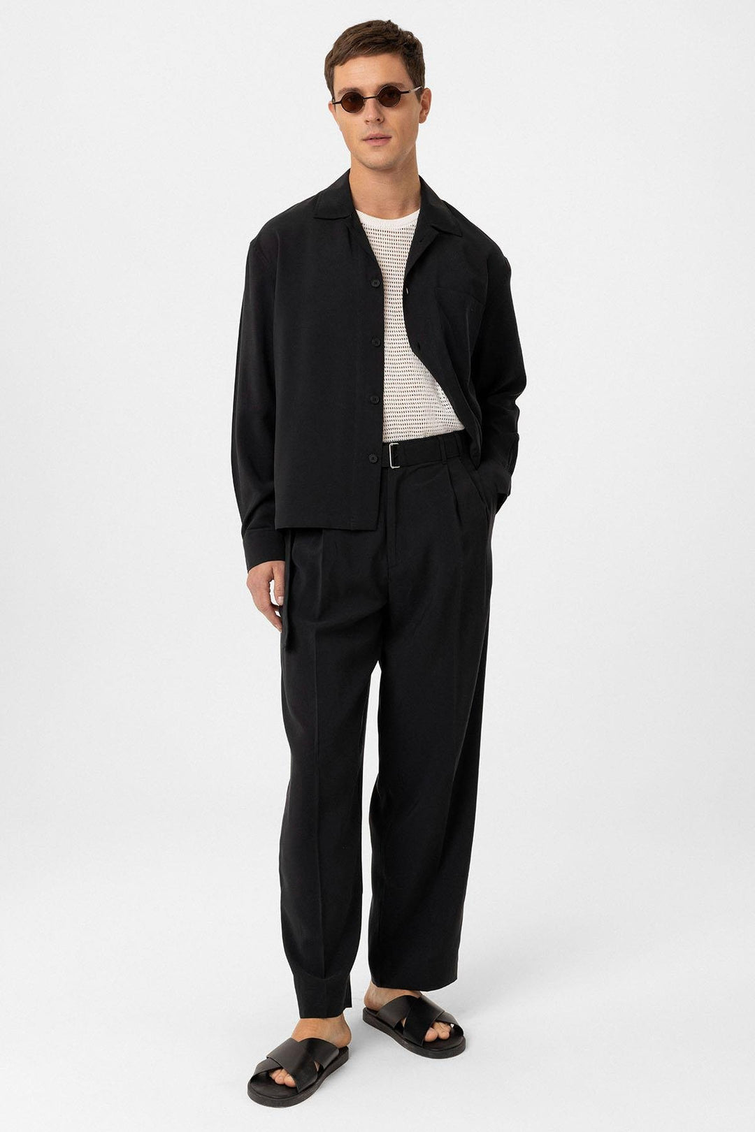 ANT Antioch Black Modal Fabric Relax Fit Belted Men's Pants - Langford Station