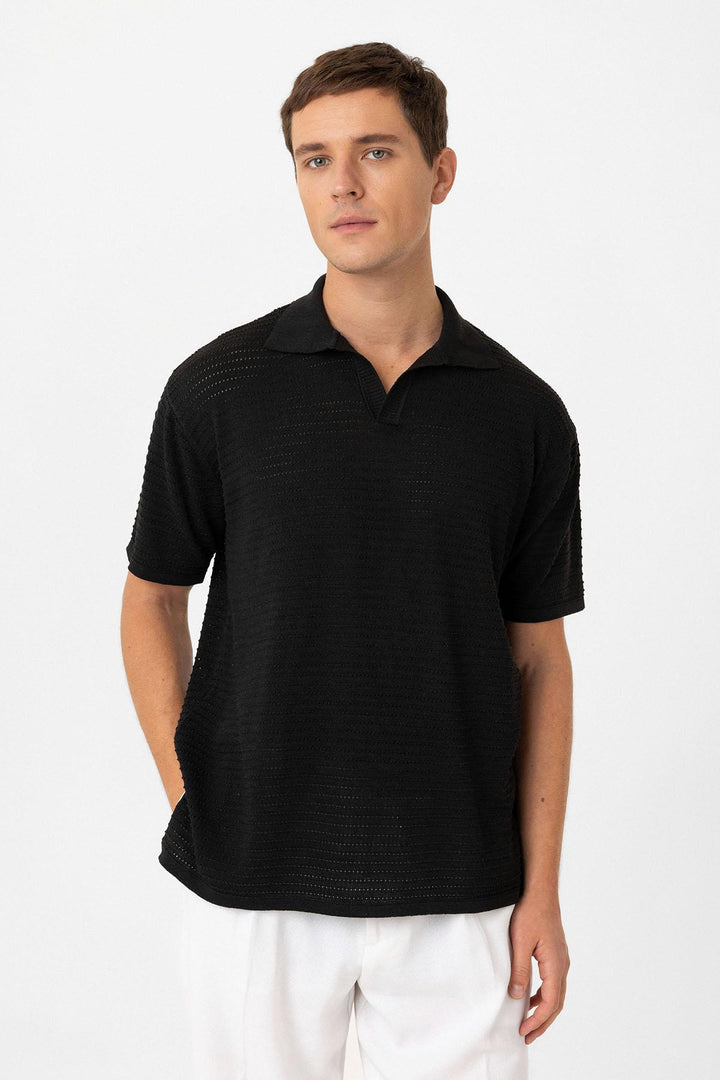 ANT Antioch Black Polo Neck Men's Knit T-Shirt - The Acreage