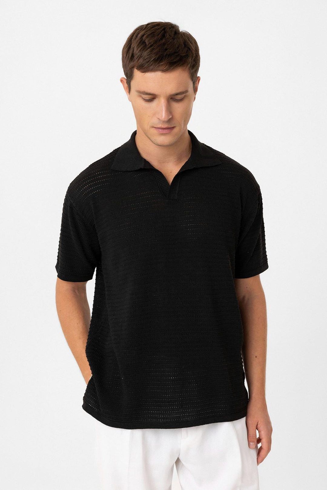 ANT Antioch Black Polo Neck Men's Knit T-Shirt - The Acreage