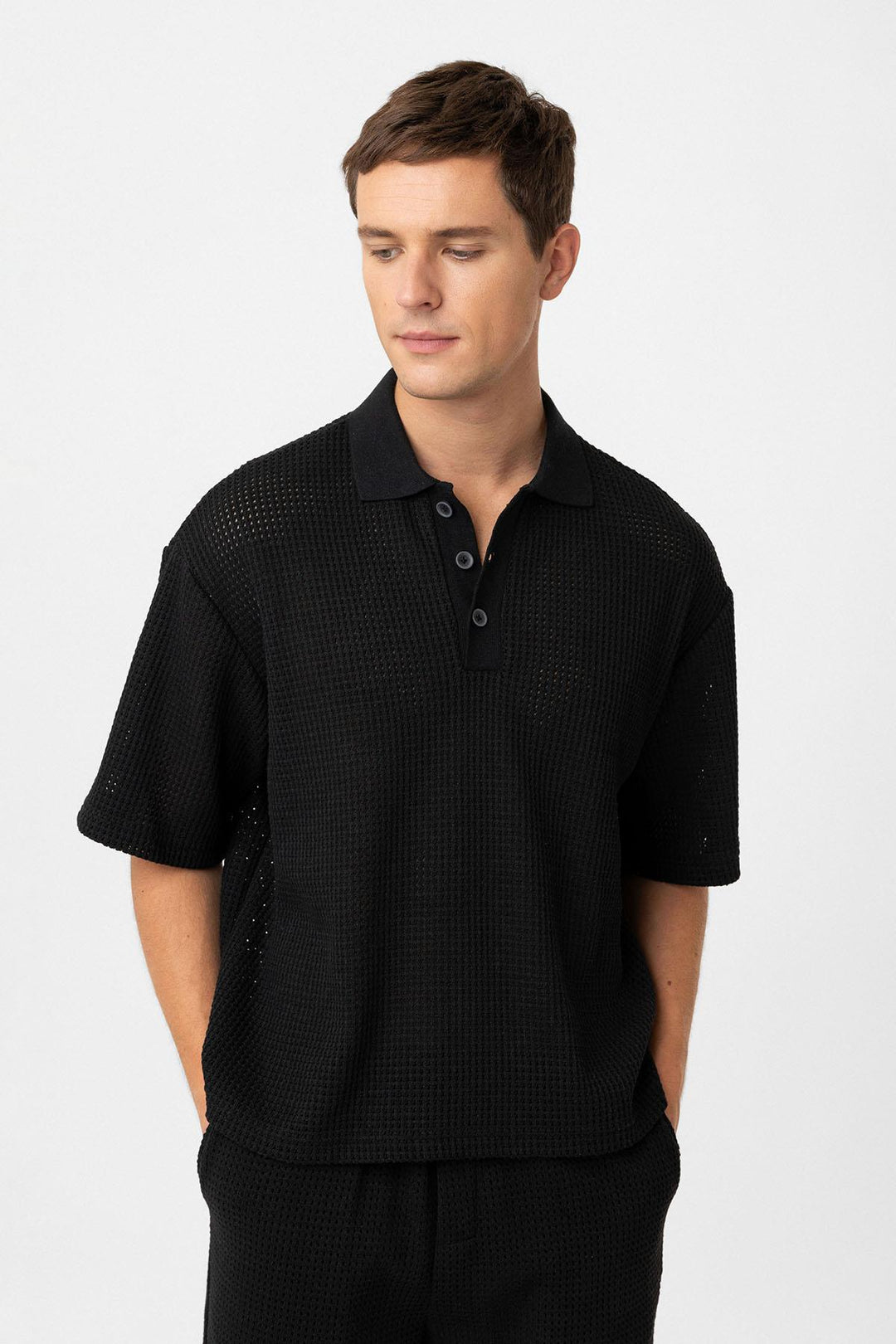 ANT Antioch Black Polo Neck Relaxed Fit Men's T-Shirt - Reston