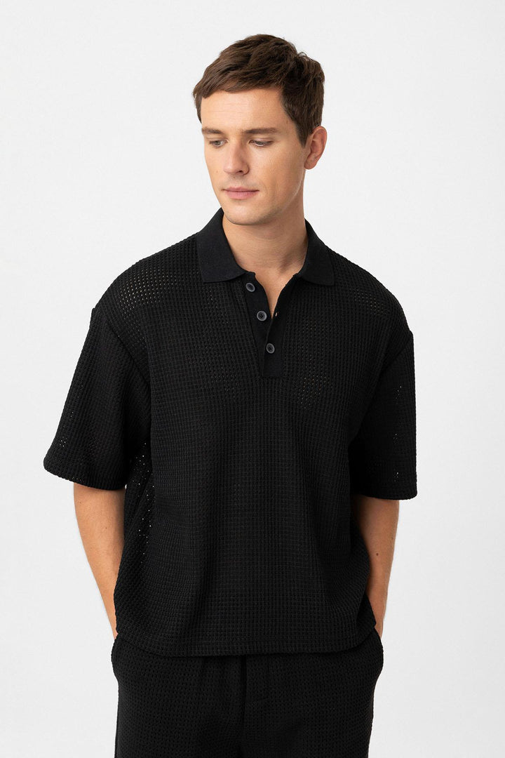 ANT Antioch Black Polo Neck Relaxed Fit Men's T-Shirt - Reston