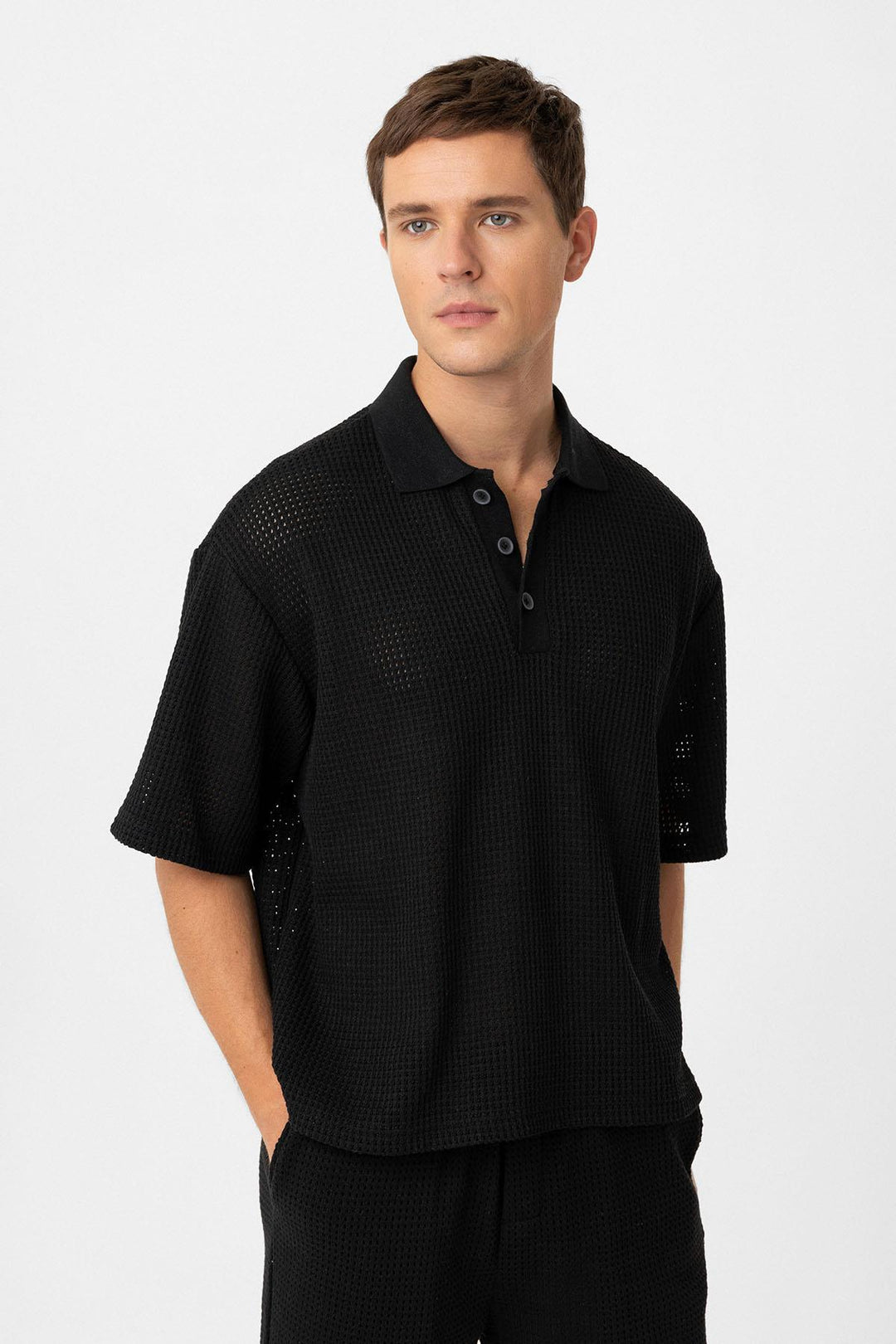 ANT Antioch Black Polo Neck Relaxed Fit Men's T-Shirt - Reston