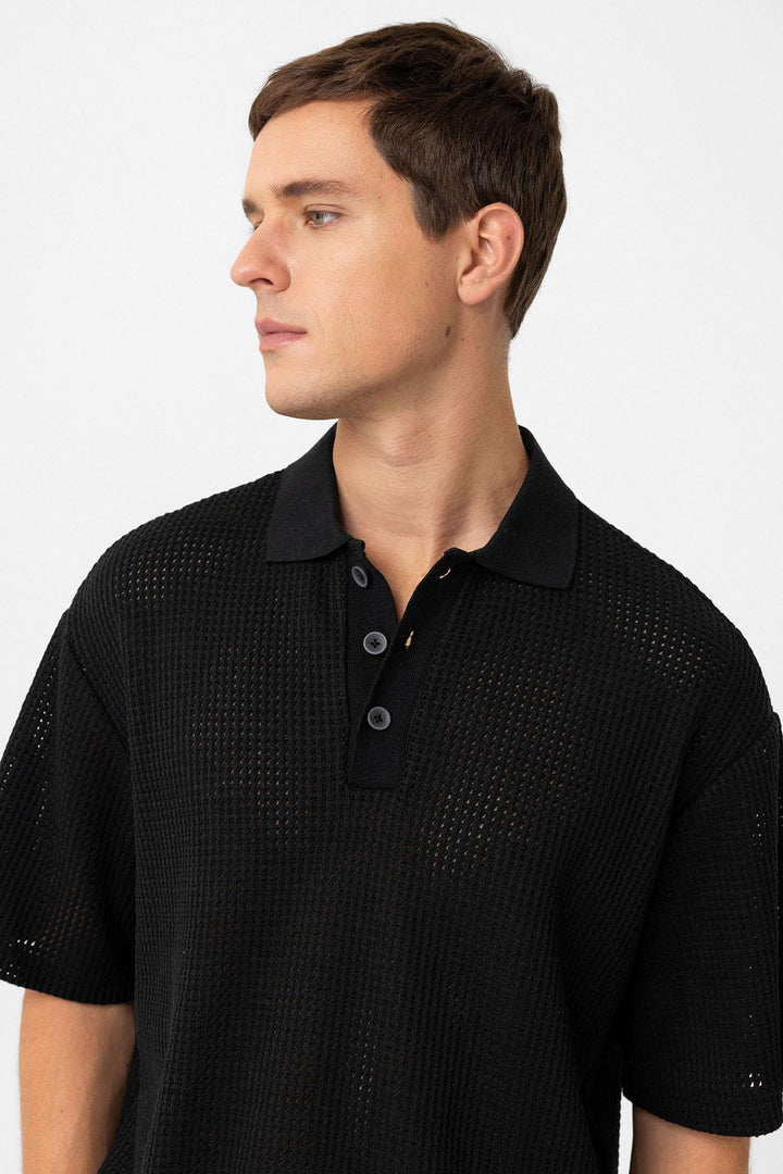 ANT Antioch Black Polo Neck Relaxed Fit Men's T-Shirt - Reston