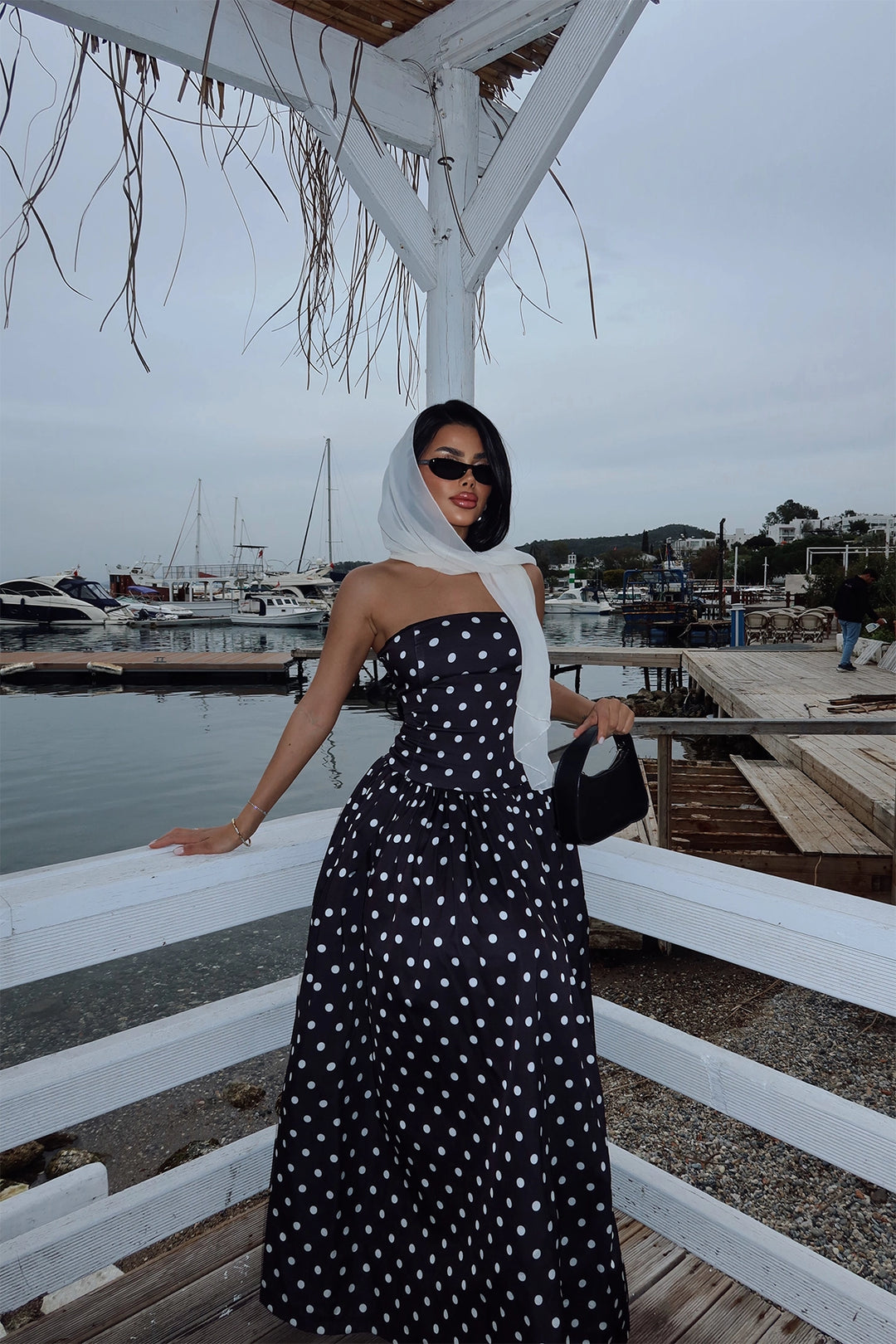 EYY Women Black Tara Polka Dot Long Dress - Plainfield