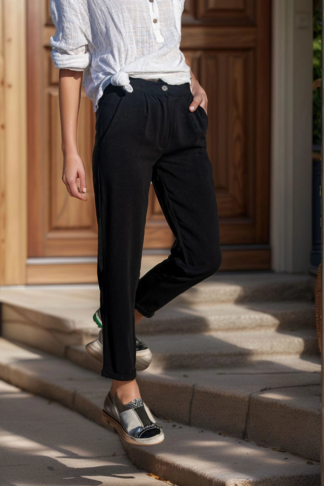 Black High Waist Pocketed Pleated Wide Leg Pants BCBSK-25700-3173 - Ciudad de Huajuapam de León