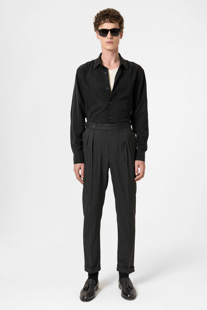 ANT Antioch Black High Waist Striped Wide Leg Men's Trousers - Speyer