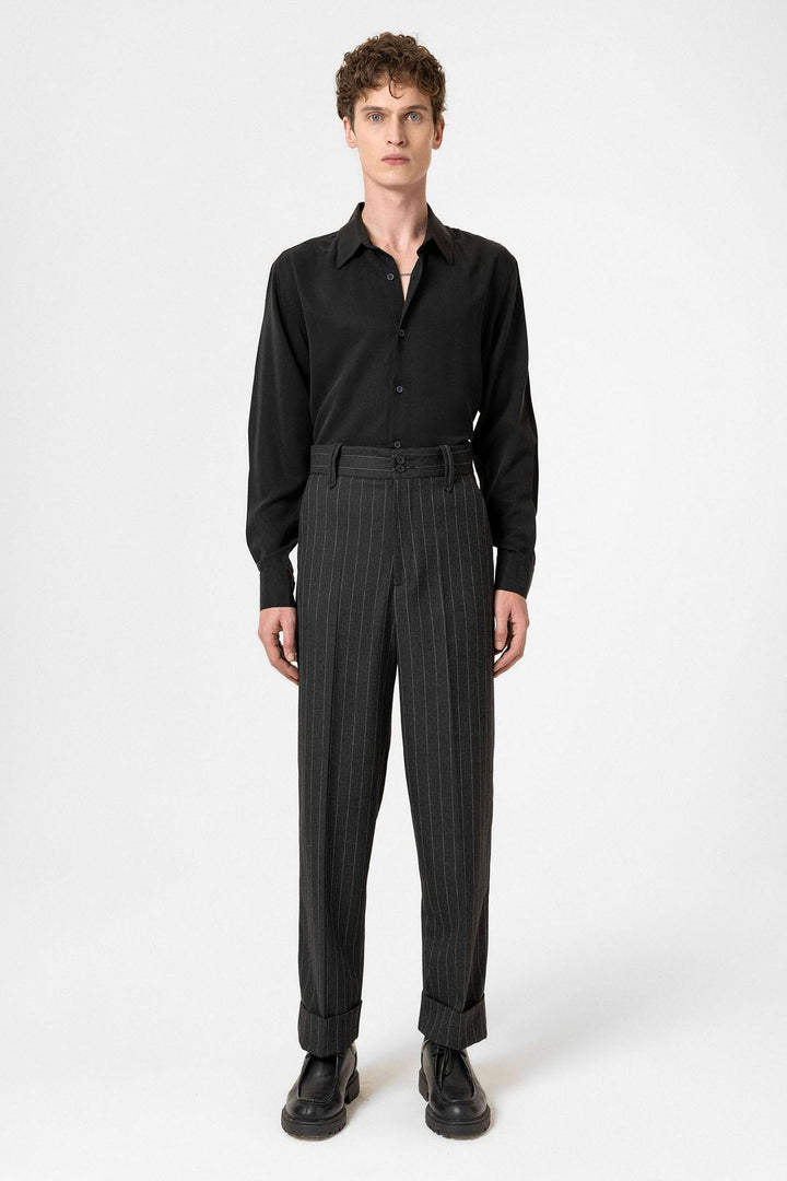 ANT Antioch Black High Waist Striped Relaxed Fit Men's Pants - Huebampo
