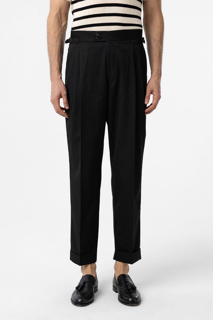 ANT Antioch Black High Waist Italian Fit Pleated Men's Trousers - Onteniente