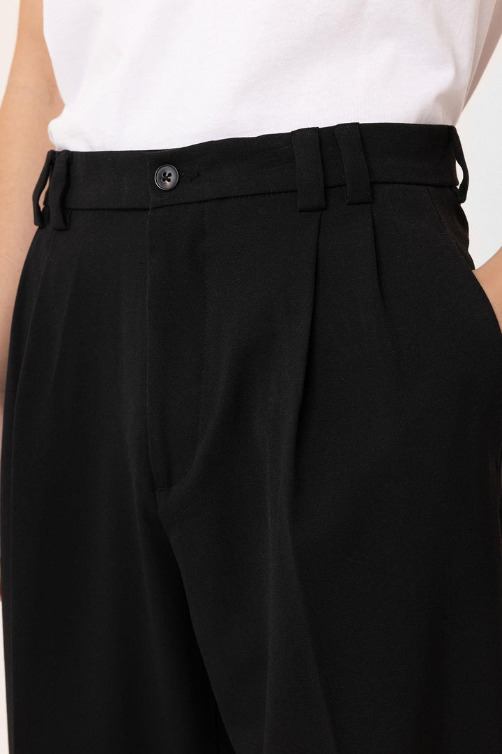 ANT Antioch Black High Waist Relax Fit Pleated Men's Pants - Wallasey