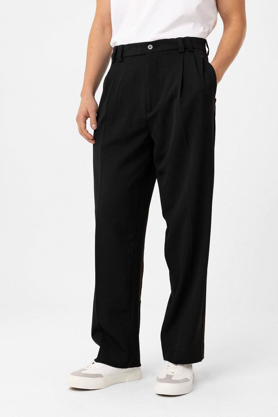 ANT Antioch Black High Waist Relax Fit Pleated Men's Pants - Wallasey