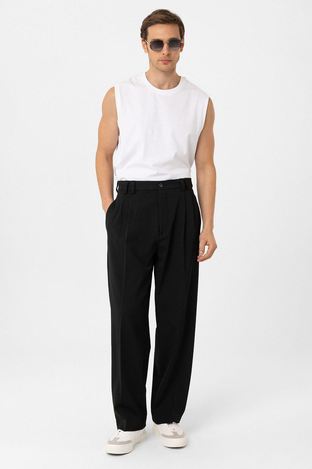 ANT Antioch Black High Waist Relax Fit Pleated Men's Pants - Wallasey