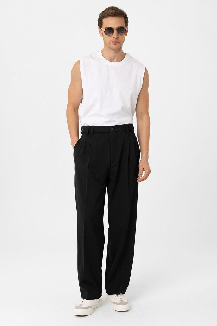 ANT Antioch Black High Waist Relax Fit Pleated Men's Pants - Wallasey