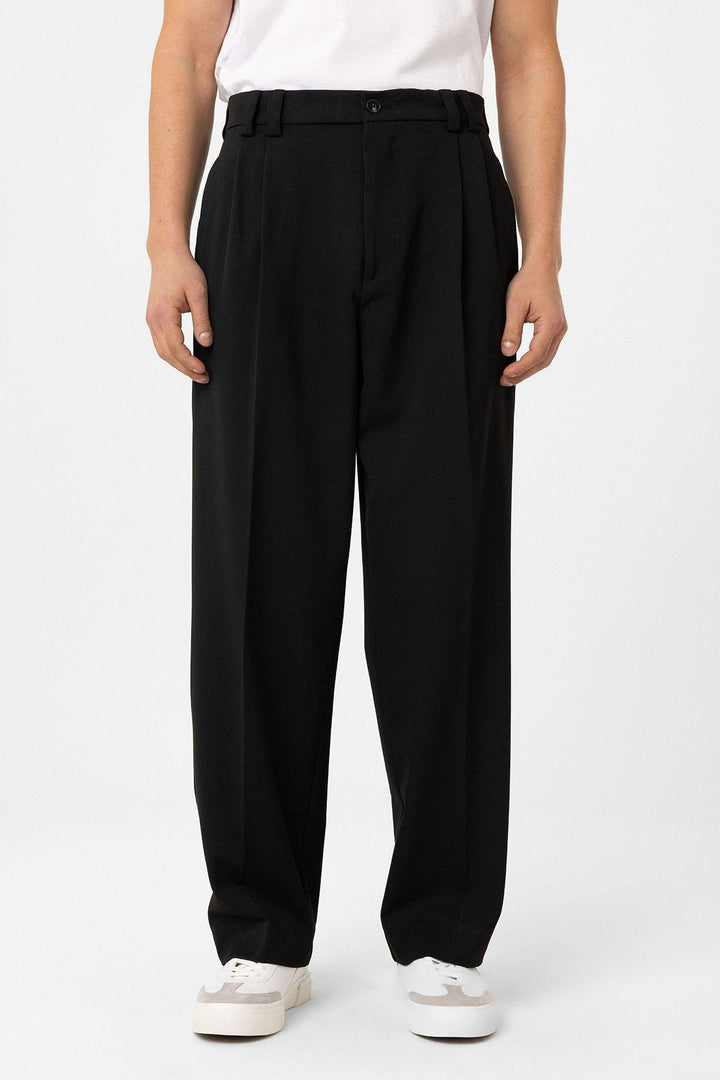 ANT Antioch Black High Waist Relax Fit Pleated Men's Pants - Wallasey