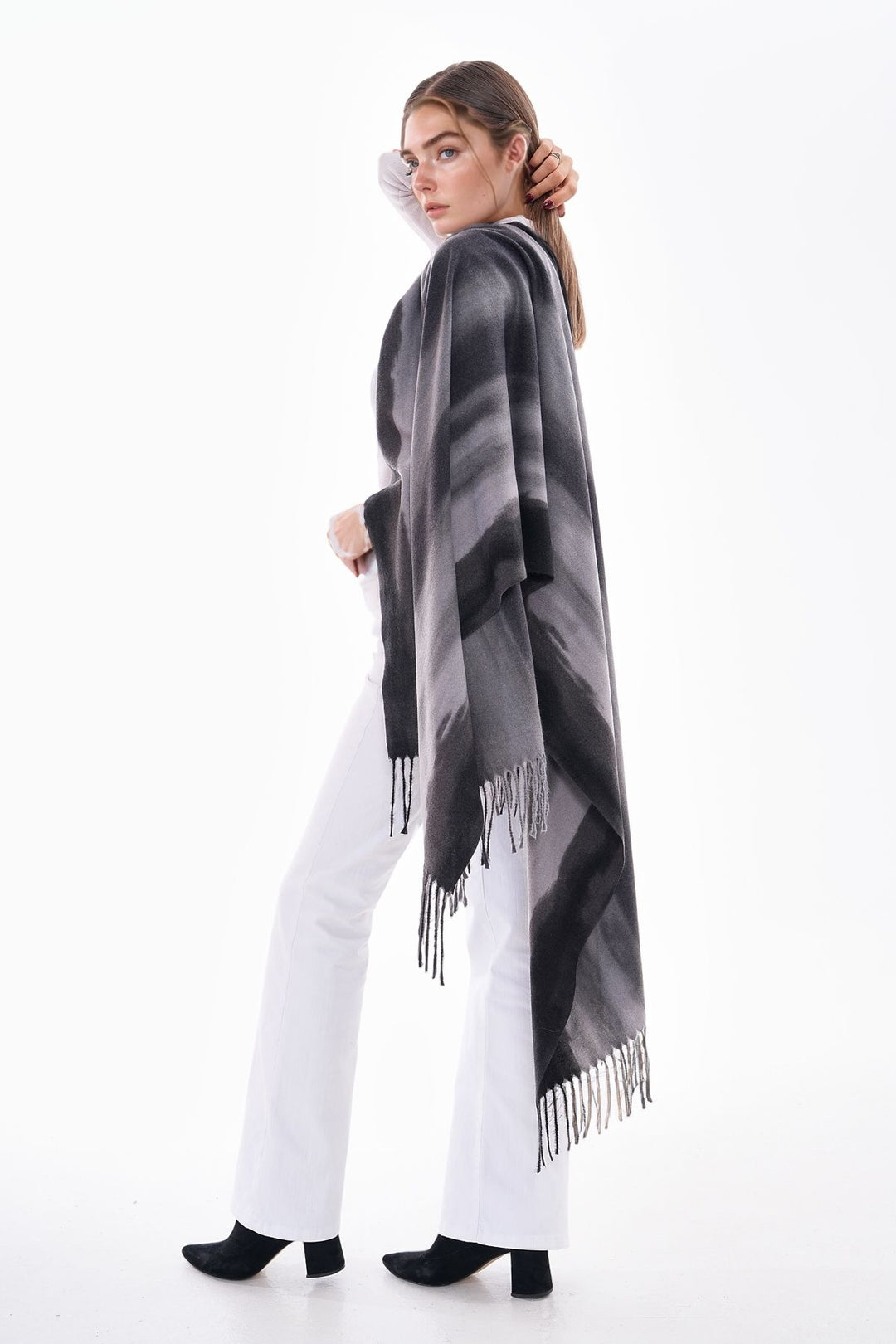 Black 3 Stripe Transition Fringed Shawl BCNSV-25WT1041 - Egypt Lake-Leto