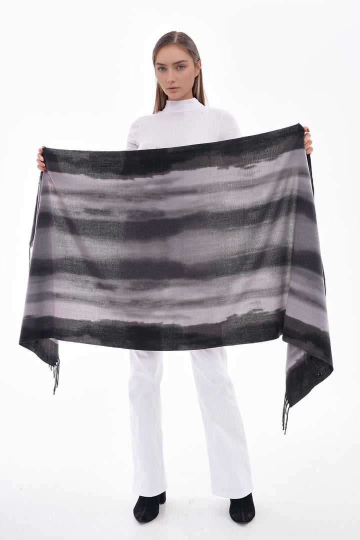 Black 3 Stripe Transition Fringed Shawl BCNSV-25WT1041 - Egypt Lake-Leto