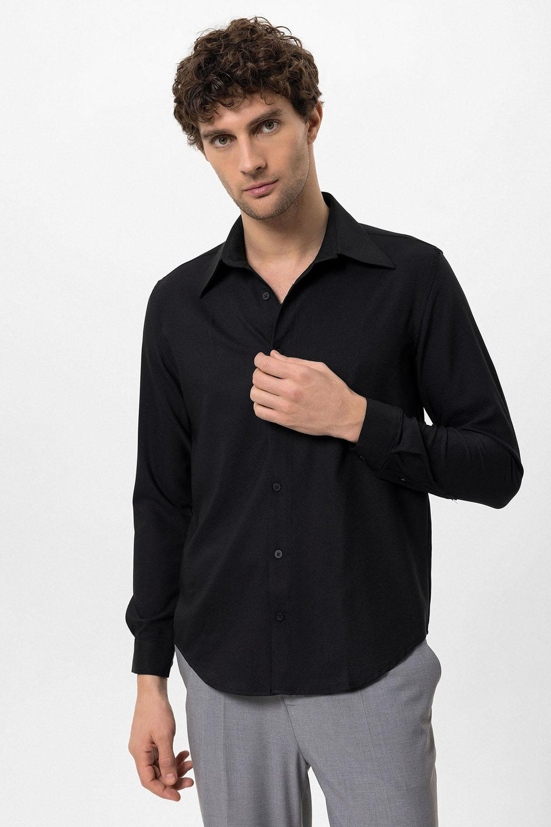 ANT Slim Fit Men's Long Sleeve Wide Collar Shirt - Pflugerville