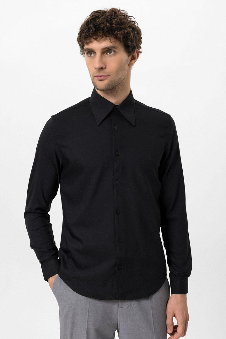 ANT Slim Fit Men's Long Sleeve Wide Collar Shirt - Pflugerville