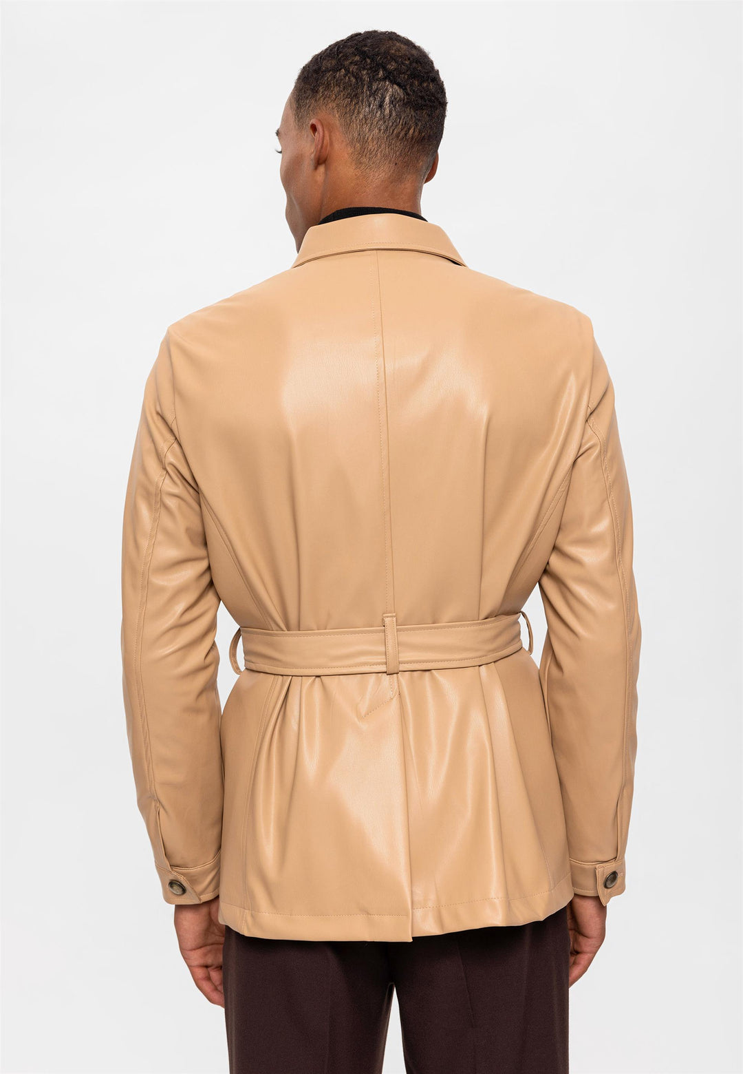 ANT Slim Fit Belted Faux Leather Men's Coat - Poitiers