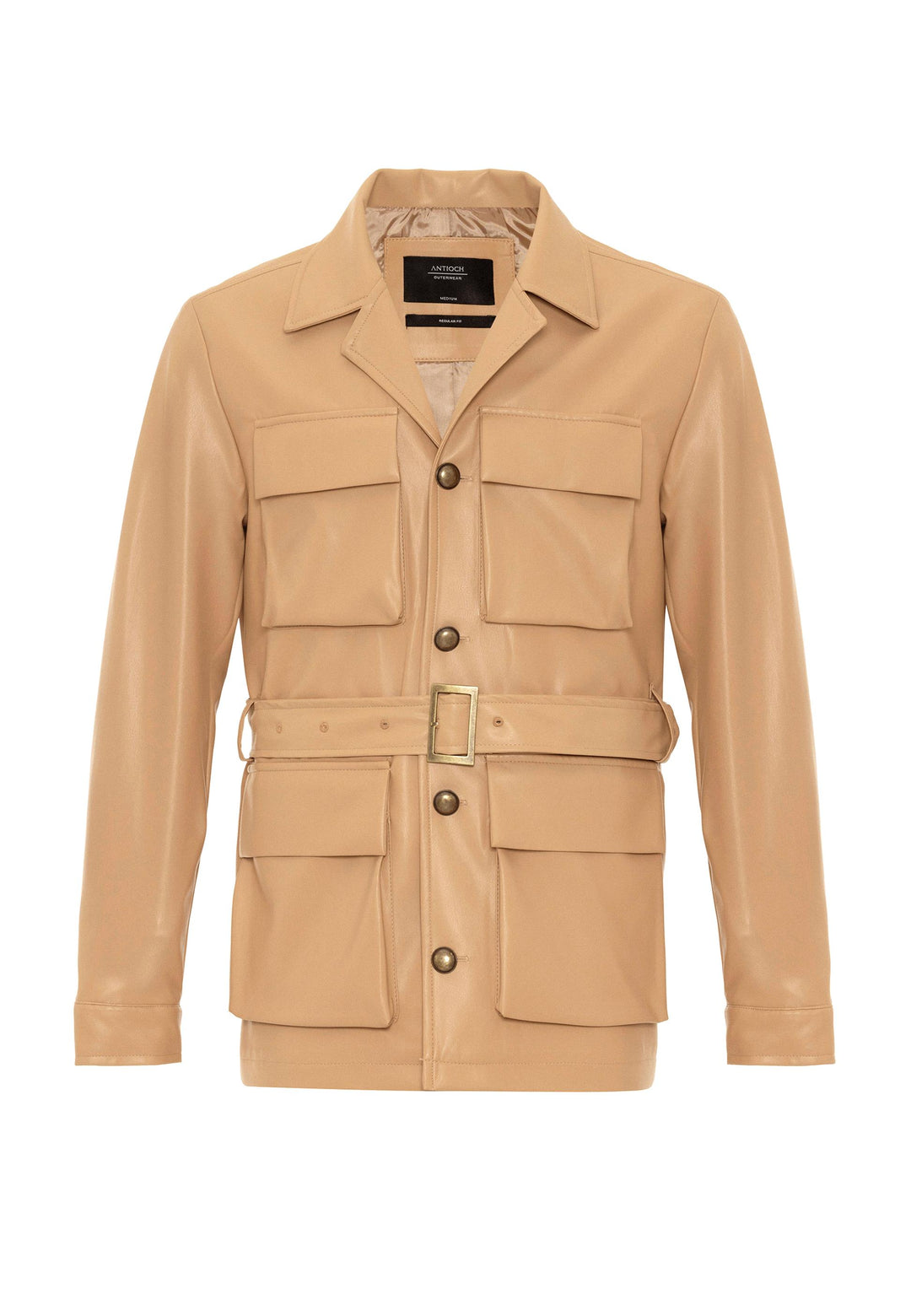 ANT Slim Fit Belted Faux Leather Men's Coat - Poitiers