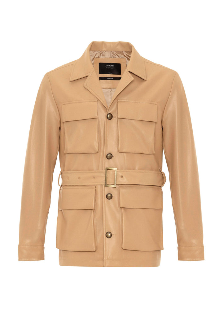 ANT Slim Fit Belted Faux Leather Men's Coat - Poitiers