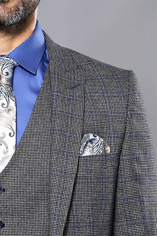 WSS Plaid Slim-Fit Black 3 Piece Suit  - Échirolles