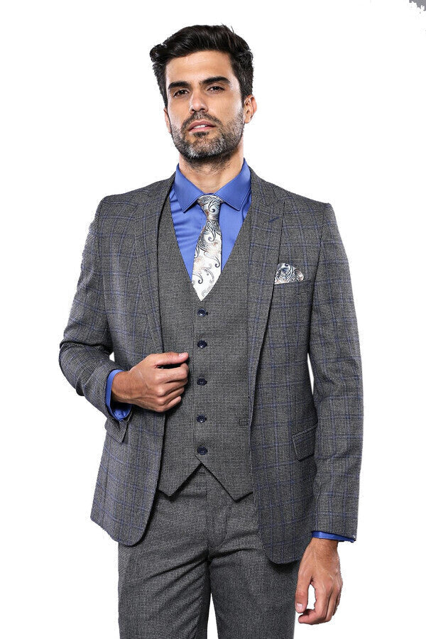 WSS Plaid Slim-Fit Black 3 Piece Suit  - Échirolles