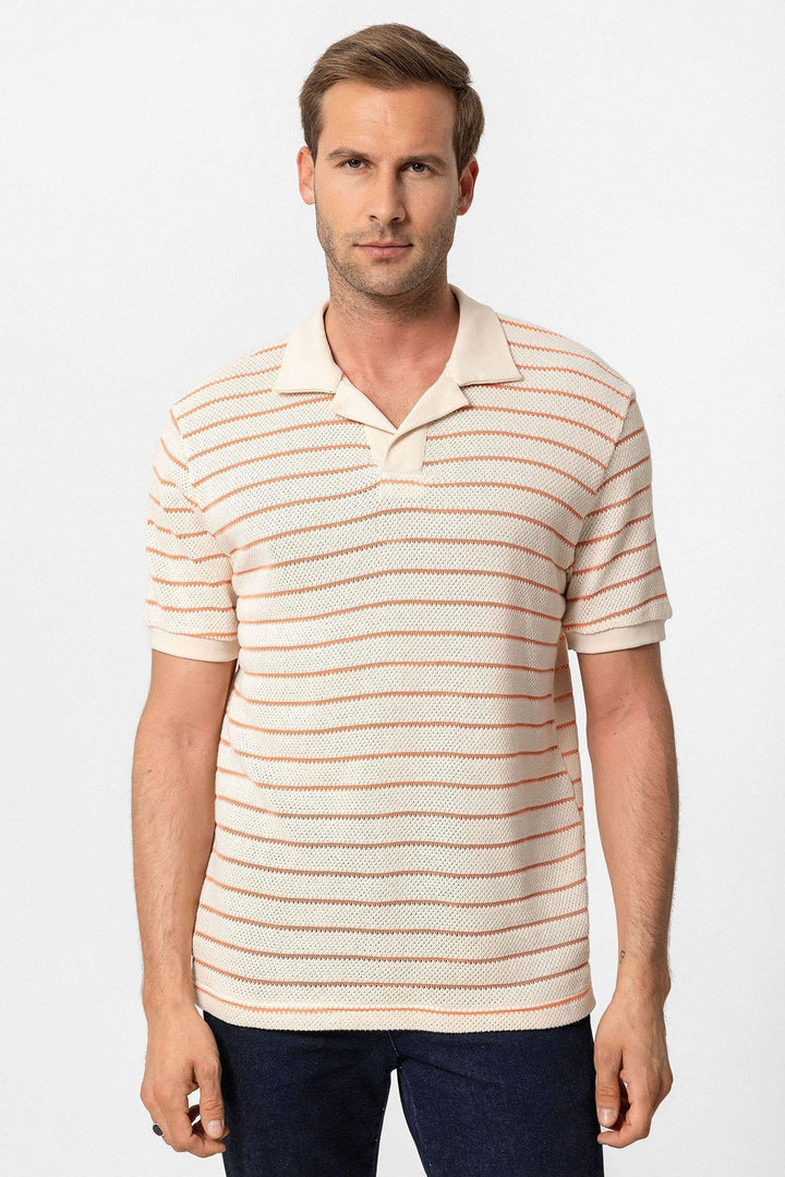 ANT Antioch Salmon Crew Neck Striped Knit Men's T-Shirt - Cambridge