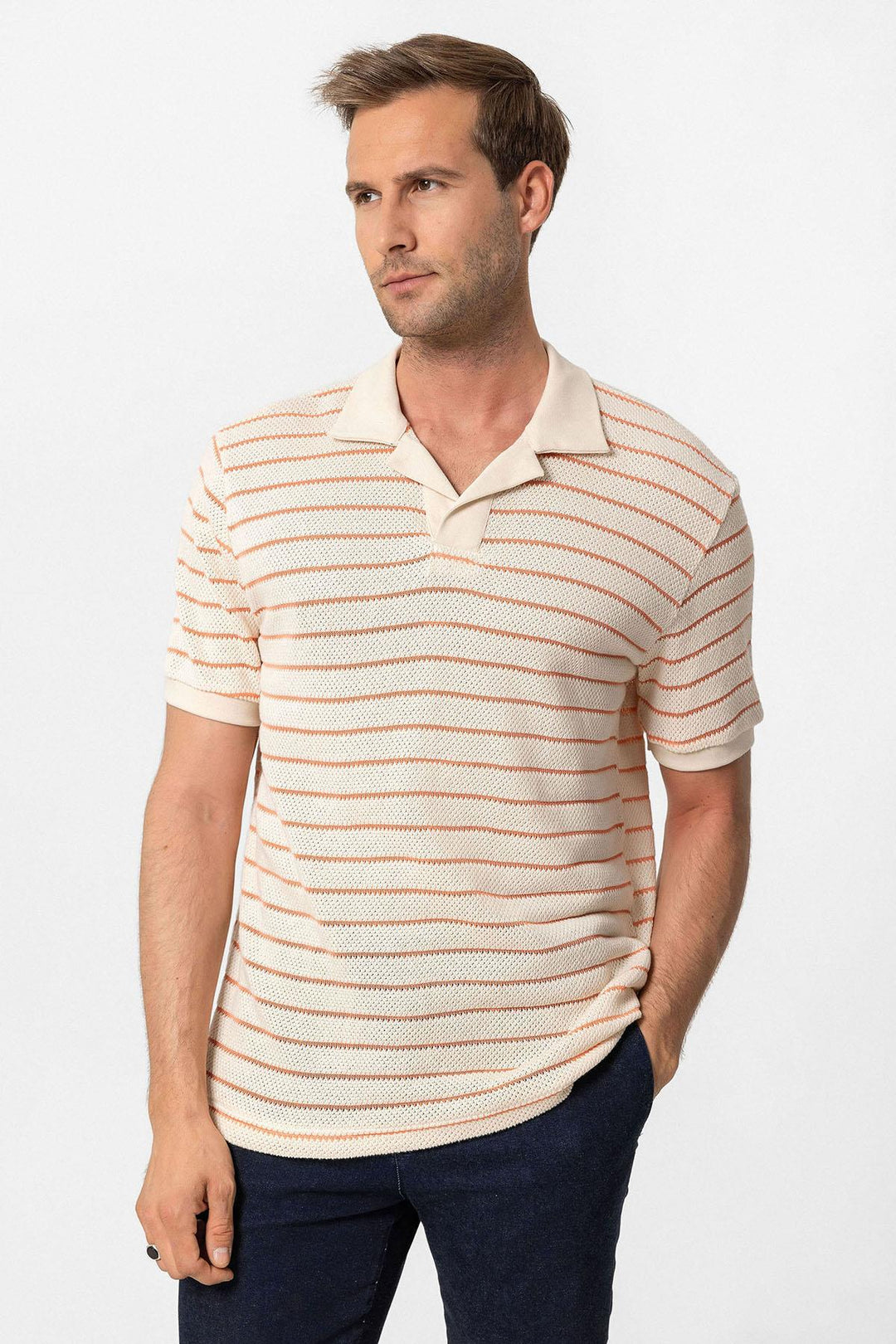 ANT Antioch Salmon Crew Neck Striped Knit Men's T-Shirt - Cambridge