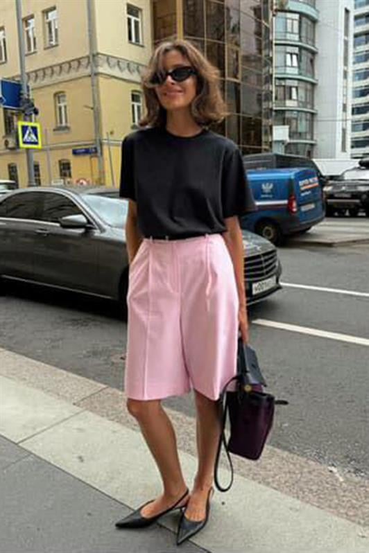 MDX Pink Pleated Women's Bermuda Shorts Mg2483 - Telde