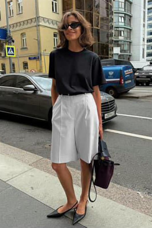 MDX White Pleated Women's Bermuda Shorts Mg2483 - Milford city