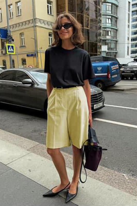 MDX Yellow Pleated Women's Bermuda Shorts Mg2483 - Salina