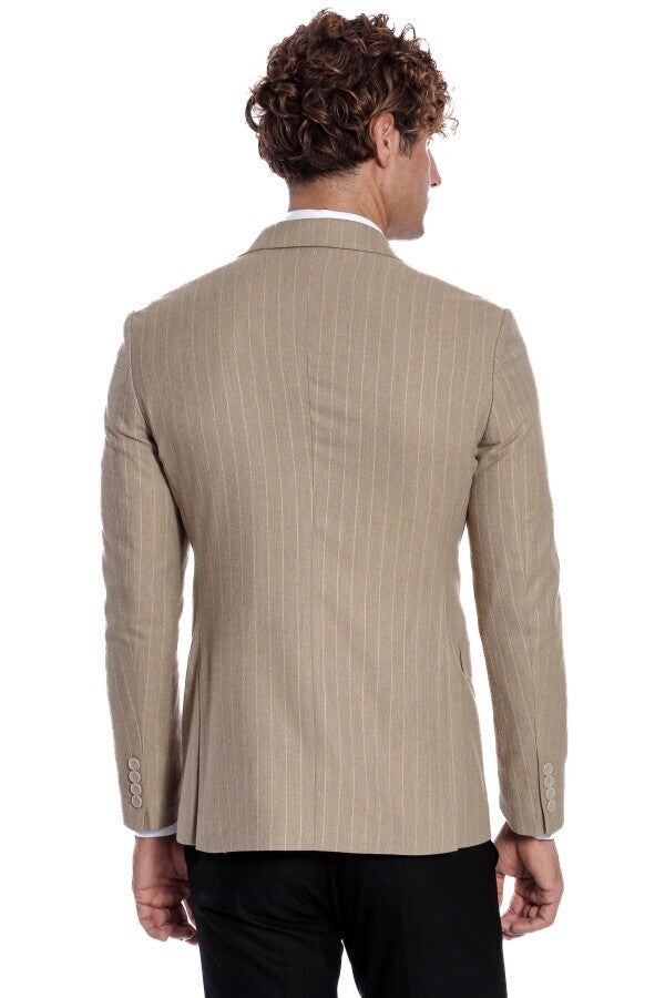 WSS Striped Double Breasted Cream Men Blazer  - Tournai