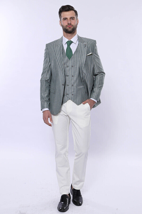 WSS Striped Green Men Suit  - Cottage Grove