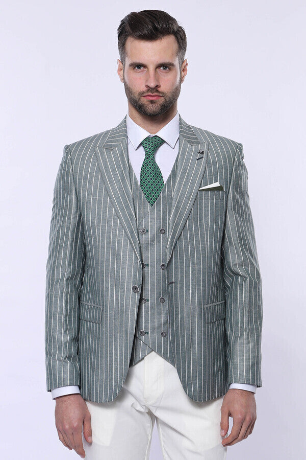 WSS Striped Green Men Suit  - Cottage Grove