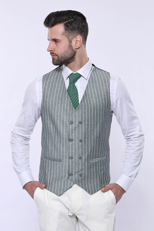 WSS Striped Green Men Suit  - Cottage Grove