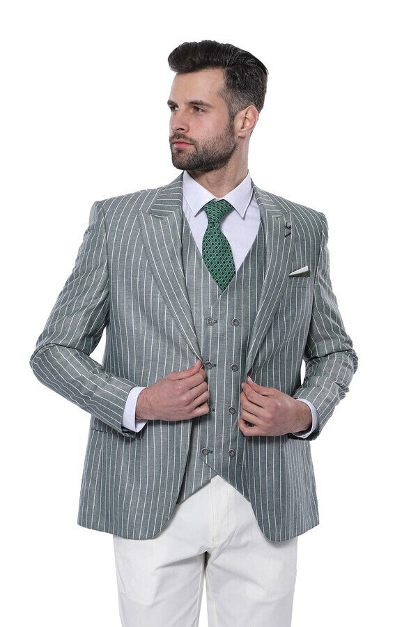 WSS Striped Green Men Suit  - Cottage Grove