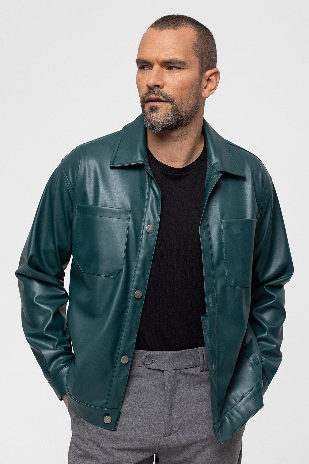 ANT Faux Leather Men's Thin Coat - Glyfáda